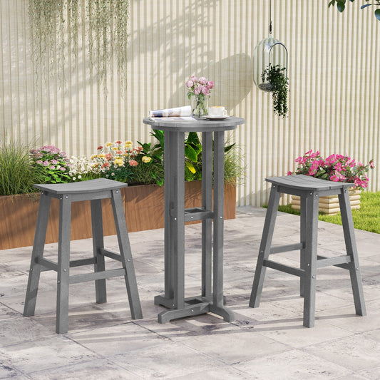 Outdoor Saddle Bar Stools Set of 2, 29 Inch HDPE Armless Patio Seating with Footrest, Grey Finish