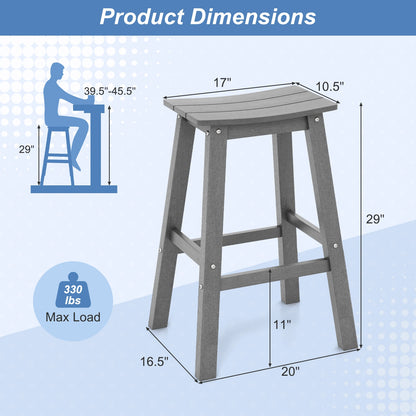 Outdoor Saddle Bar Stools Set of 2, 29 Inch HDPE Armless Patio Seating with Footrest, Grey Finish