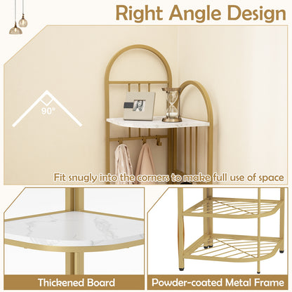 4-in-1 Corner Hall Tree with Coat Rack Shoe Storage Bench and Top Shelf - White