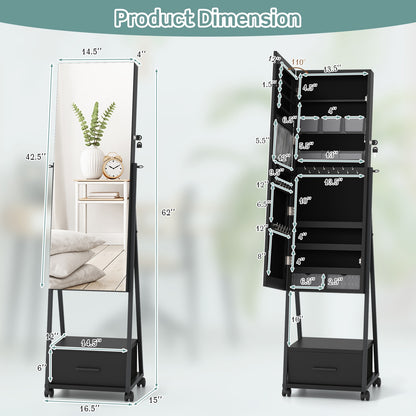 Freestanding Jewelry Armoire with Full-Length Mirror and Lockable Storage – Black