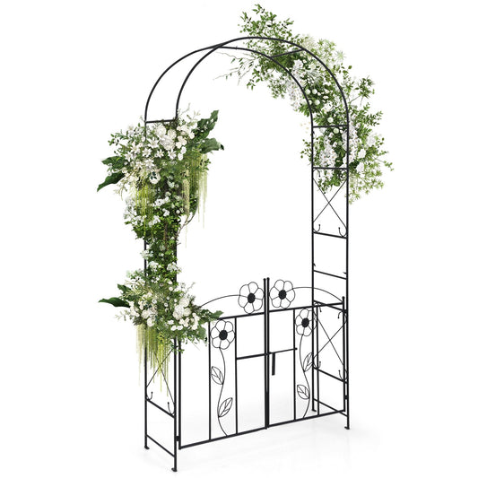 Multifunctional Garden Arbor with Gate, Trellis & Latch for Outdoor Lawn and Garden