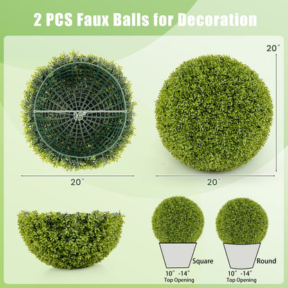 Set of 2 20 Inches Artificial Boxwood Topiary Balls for Outdoor and Indoor Decor
