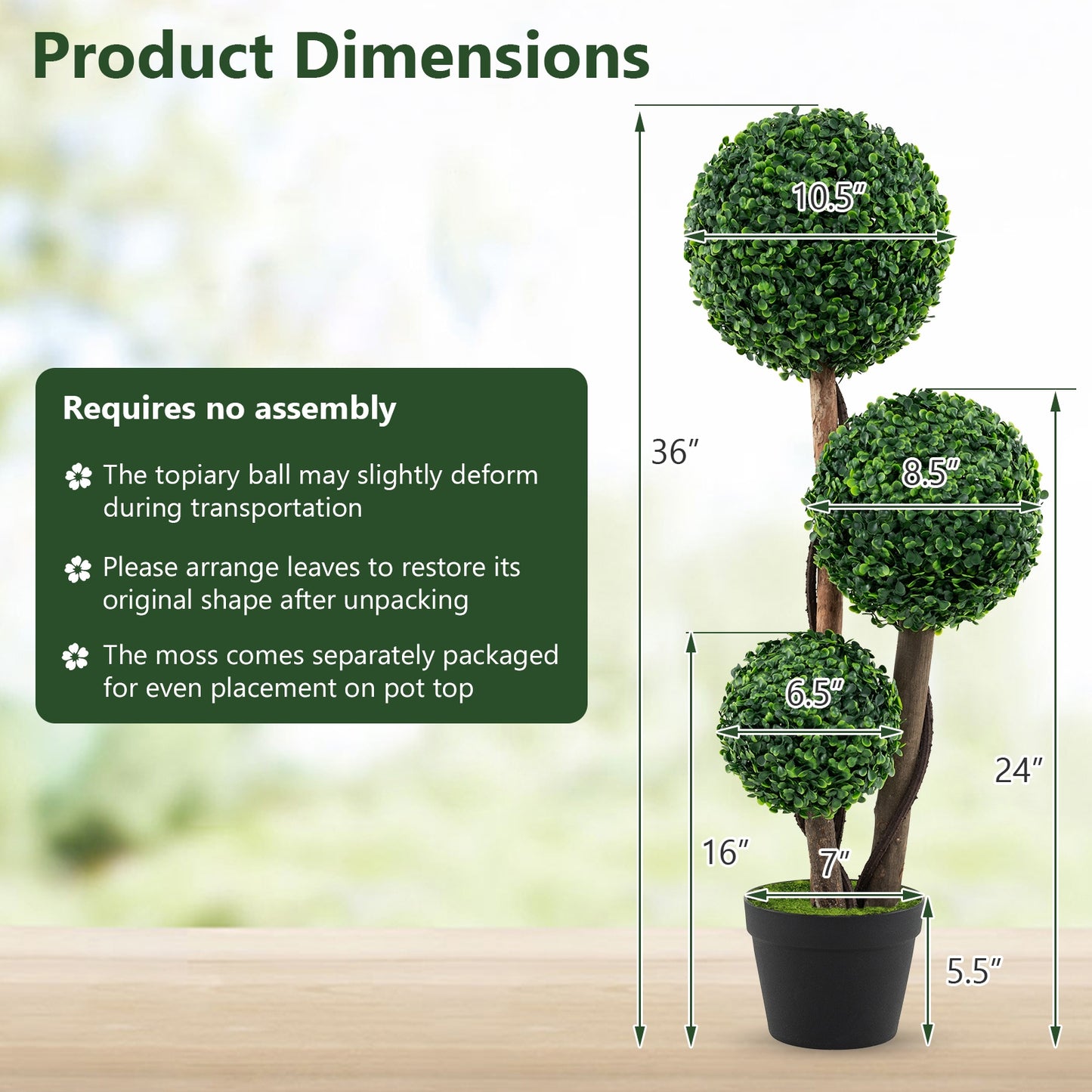 36 Inch Artificial Boxwood Topiary Tree with Natural Wood Trunks in Decorative Pot