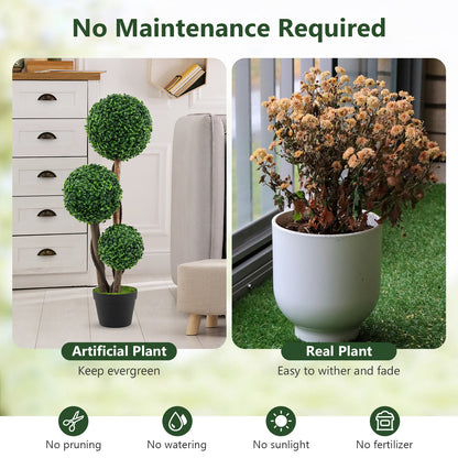 36 Inch Artificial Boxwood Topiary Tree with Natural Wood Trunks in Decorative Pot