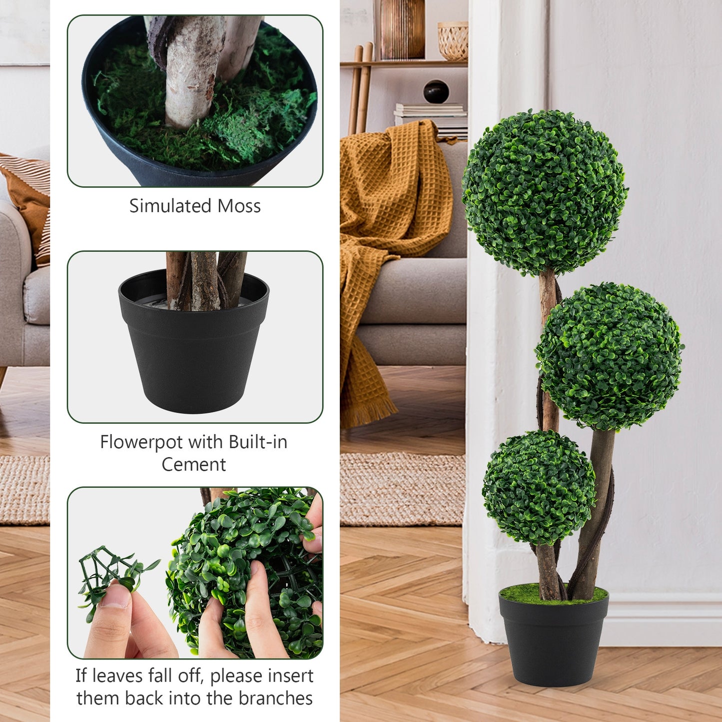 36 Inch Artificial Boxwood Topiary Tree with Natural Wood Trunks in Decorative Pot