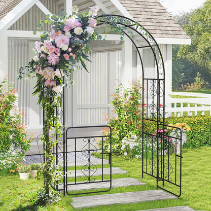 Elegant Garden Arbor with Gate, Crossbars & Ground Stakes