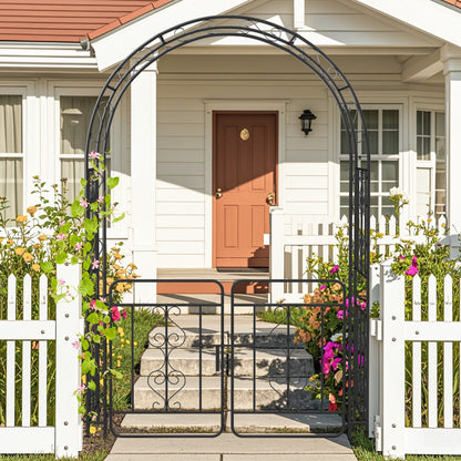 Elegant Garden Arbor with Gate, Crossbars & Ground Stakes