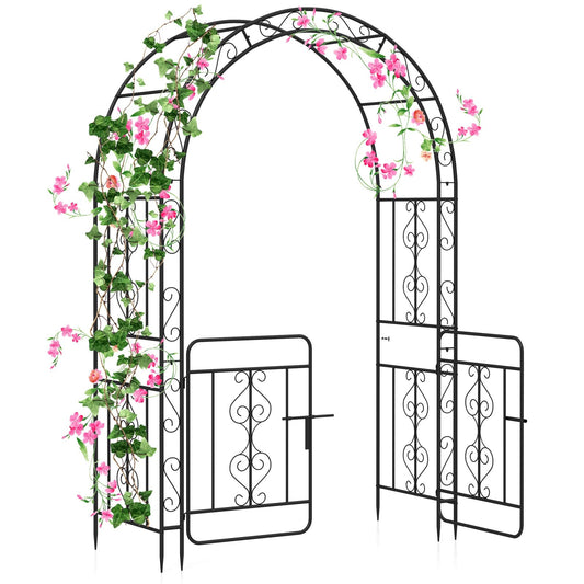 Elegant Garden Arbor with Gate, Crossbars & Ground Stakes