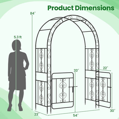 Elegant Garden Arbor with Gate, Crossbars & Ground Stakes