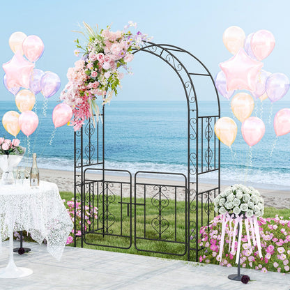 Elegant Garden Arbor with Gate, Crossbars & Ground Stakes
