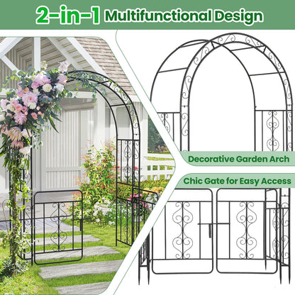 Elegant Garden Arbor with Gate, Crossbars & Ground Stakes