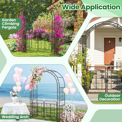 Elegant Garden Arbor with Gate, Crossbars & Ground Stakes