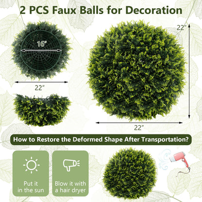 Set of 2 Artificial Cedar Topiary Balls 18/22 Inches for Indoor & Outdoor Decor