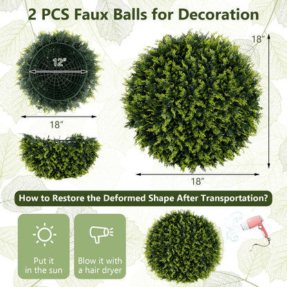 Set of 2 Artificial Cedar Topiary Balls 18/22 Inches for Indoor & Outdoor Decor