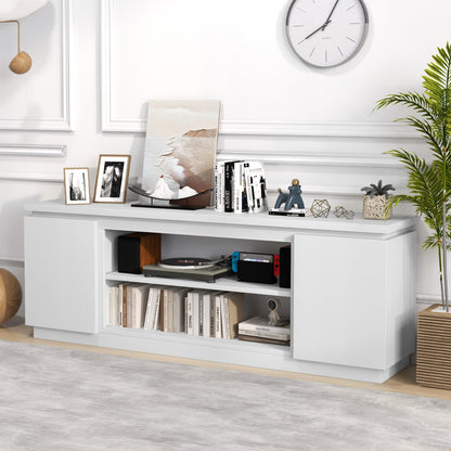 Modern TV Stand with Storage Cabinets Adjustable Shelves and Safety Kits for 80 Inch TVs - White