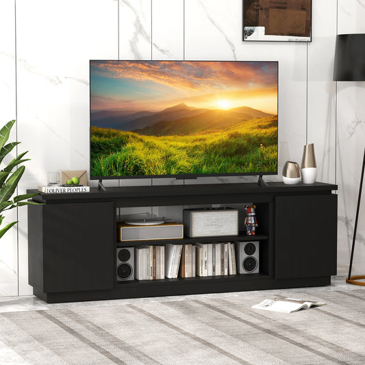 Modern TV Stand with Storage Cabinets Adjustable Shelves and Safety Kits for 80 Inch TVs - Black
