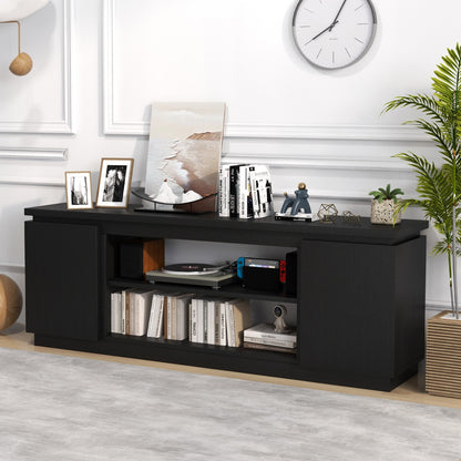 Modern TV Stand with Storage Cabinets Adjustable Shelves and Safety Kits for 80 Inch TVs - Black