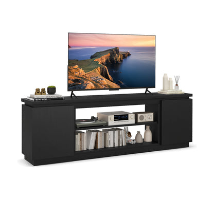 Modern TV Stand with Storage Cabinets Adjustable Shelves and Safety Kits for 80 Inch TVs - Black