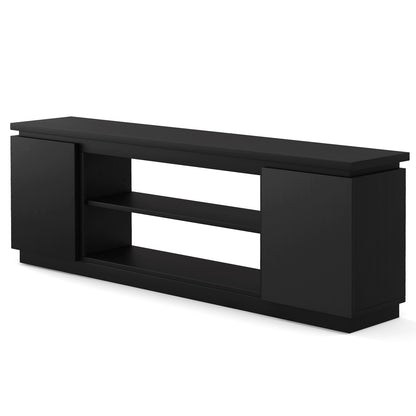 Modern TV Stand with Storage Cabinets Adjustable Shelves and Safety Kits for 80 Inch TVs - Black