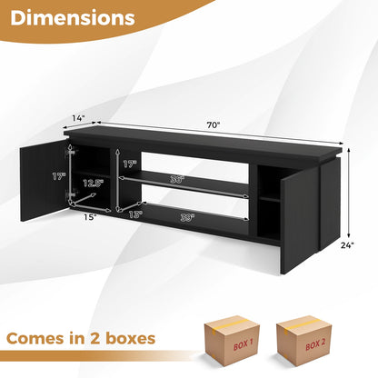Modern TV Stand with Storage Cabinets Adjustable Shelves and Safety Kits for 80 Inch TVs - Black
