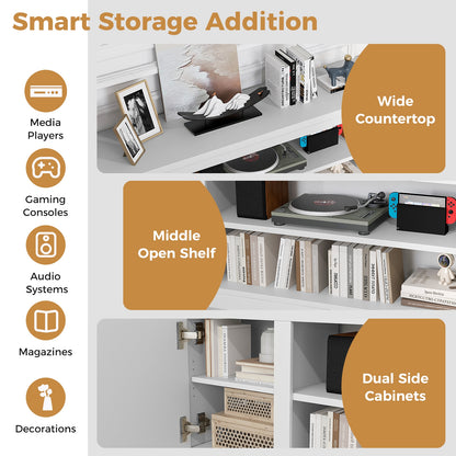Modern TV Stand with Storage Cabinets Adjustable Shelves and Safety Kits for 80 Inch TVs - White