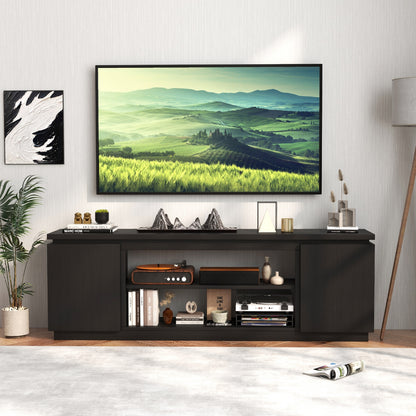 Modern TV Stand with Storage Cabinets Adjustable Shelves and Safety Kits for 80 Inch TVs - Black