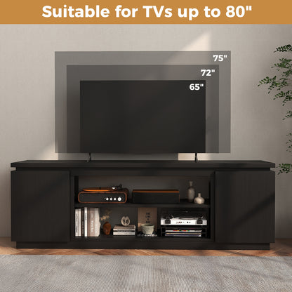 Modern TV Stand with Storage Cabinets Adjustable Shelves and Safety Kits for 80 Inch TVs - Black