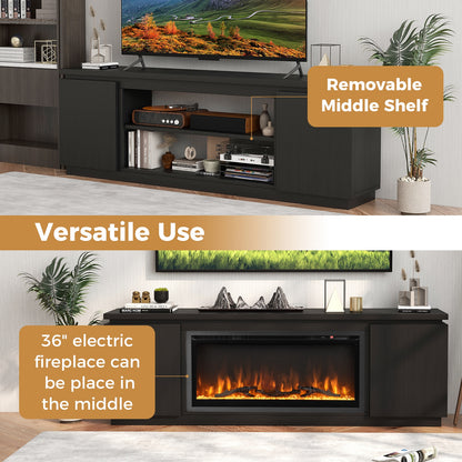 Modern TV Stand with Storage Cabinets Adjustable Shelves and Safety Kits for 80 Inch TVs - Black
