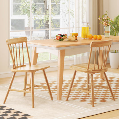 Farmhouse Dining Chairs with Curved Backrest and Rubber Wood Frame Set of 2 Natural