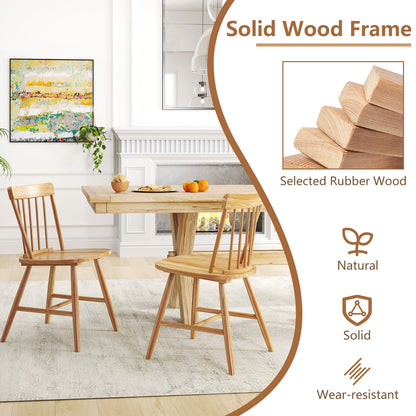 Farmhouse Dining Chairs with Curved Backrest and Rubber Wood Frame Set of 2 Natural