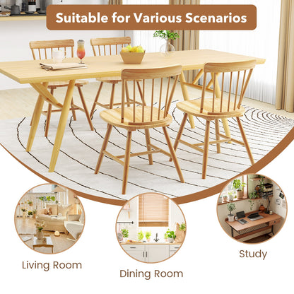 Farmhouse Dining Chairs with Curved Backrest and Rubber Wood Frame Set of 2 Natural