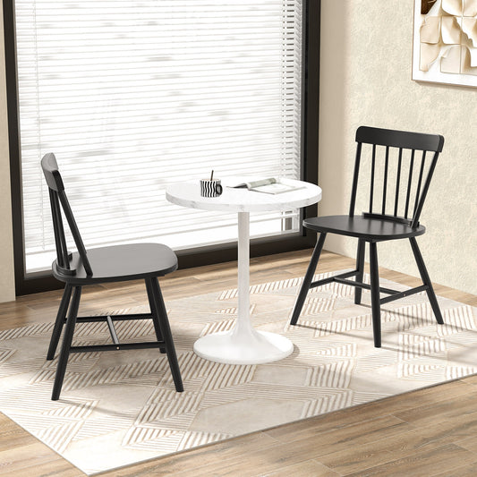 Farmhouse Dining Chairs with Curved Backrest and Rubber Wood Frame Set of 2 Black