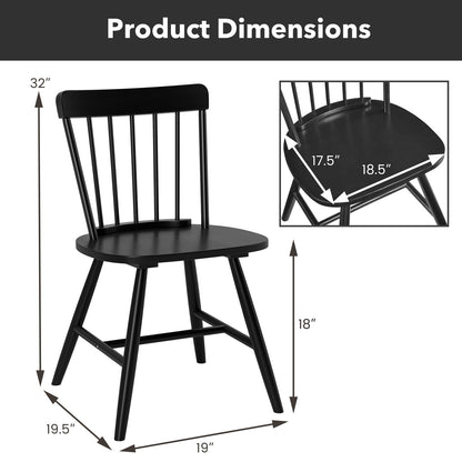 Farmhouse Dining Chairs with Curved Backrest and Rubber Wood Frame Set of 2 Black