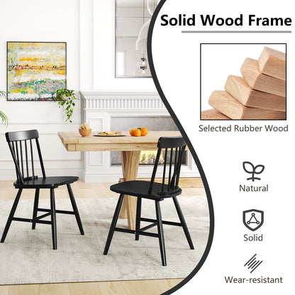 Farmhouse Dining Chairs with Curved Backrest and Rubber Wood Frame Set of 2 Black
