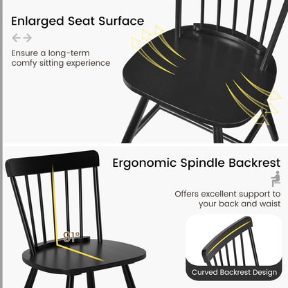 Farmhouse Dining Chairs with Curved Backrest and Rubber Wood Frame Set of 2 Black