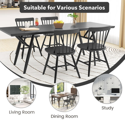 Farmhouse Dining Chairs with Curved Backrest and Rubber Wood Frame Set of 2 Black