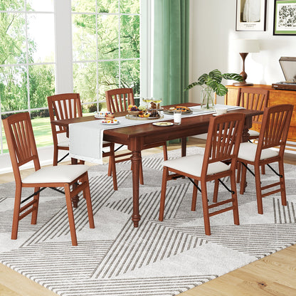 Folding Wooden Dining Chairs with Slatted Backrest and Padded Seat Set of 2