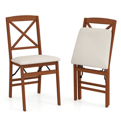 Folding Wooden Dining Chairs with X Backrest and Padded Seat Set of 2