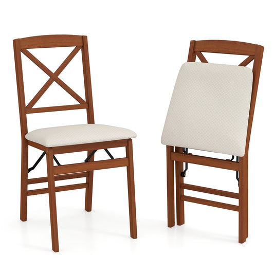 Folding Wooden Dining Chairs with X Backrest and Padded Seat Set of 2
