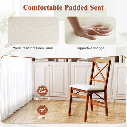 Folding Wooden Dining Chairs with X Backrest and Padded Seat Set of 2