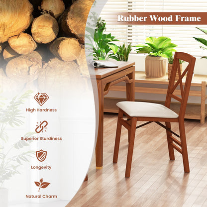 Folding Wooden Dining Chairs with X Backrest and Padded Seat Set of 2