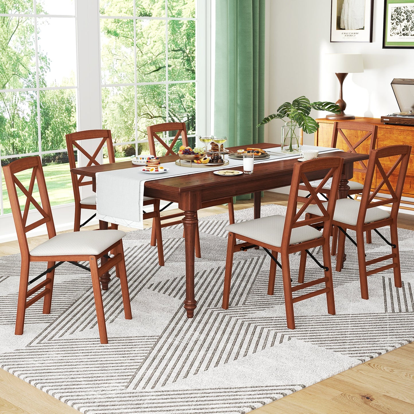 Folding Wooden Dining Chairs with X Backrest and Padded Seat Set of 2