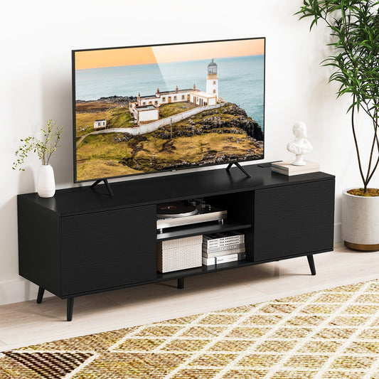 53.5 Inch TV Stand with Built-in Power Outlets Adjustable Shelf and Storage for 60 Inch TVs - Black