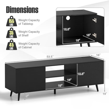 53.5 Inch TV Stand with Built-in Power Outlets Adjustable Shelf and Storage for 60 Inch TVs - Black