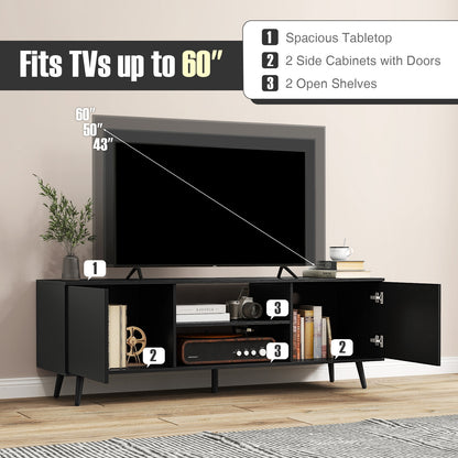 53.5 Inch TV Stand with Built-in Power Outlets Adjustable Shelf and Storage for 60 Inch TVs - Black