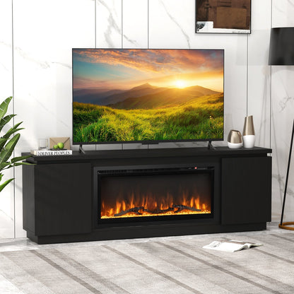 Modern Fireplace TV Stand with Adjustable Shelves and Storage for TVs up to 80 Inches - Black