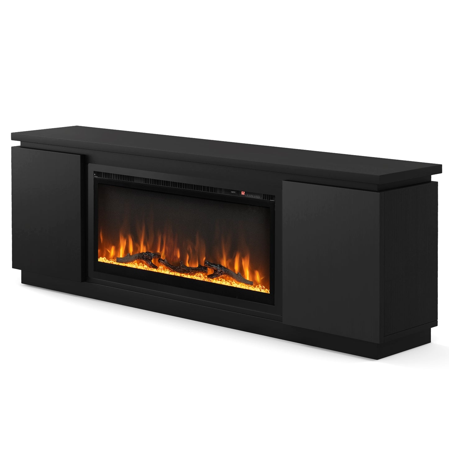 Modern Fireplace TV Stand with Adjustable Shelves and Storage for TVs up to 80 Inches - Black