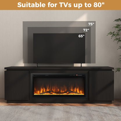 Modern Fireplace TV Stand with Adjustable Shelves and Storage for TVs up to 80 Inches - Black