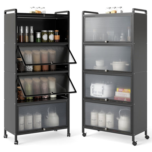 Freestanding 5 Tier Kitchen Storage Cabinet with Flip Doors and Wheels - Black