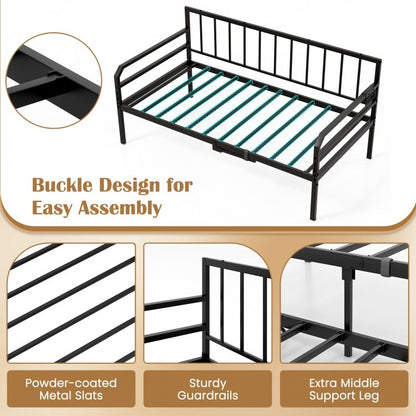 Adjustable Metal Twin Daybed with Pop-up Trundle, LED Light & Charging Station - Black